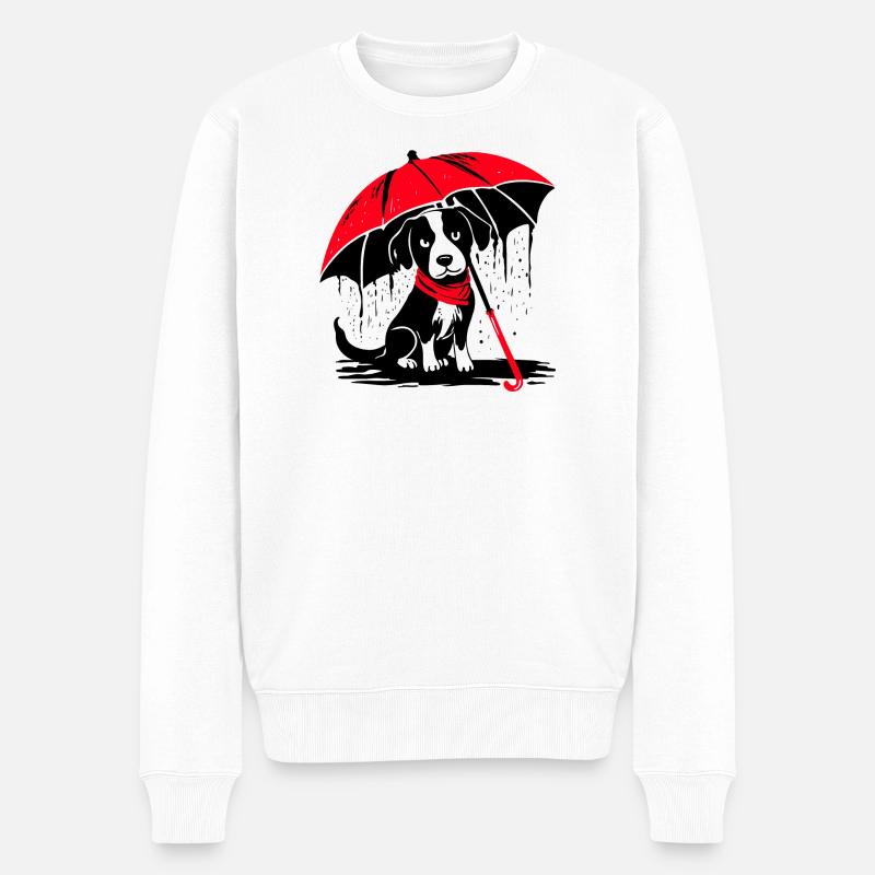 Chien avec parapluie - mauvais temps - Pull Premium bio Homme - blanc