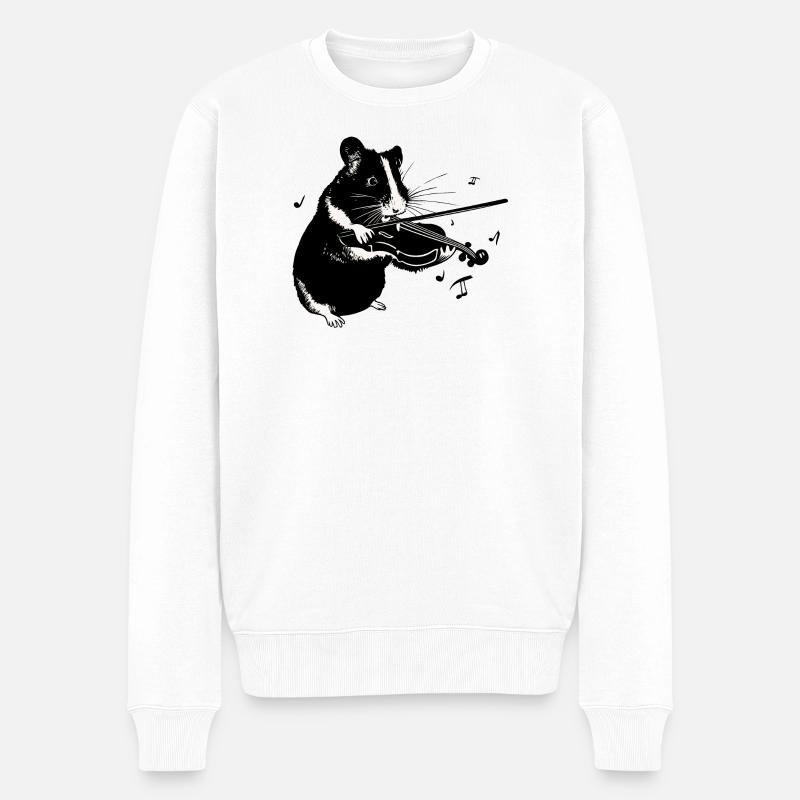 Hamster spielt auf einer Geige - Musik Hamster - Männer Premium Bio Pullover - Weiß