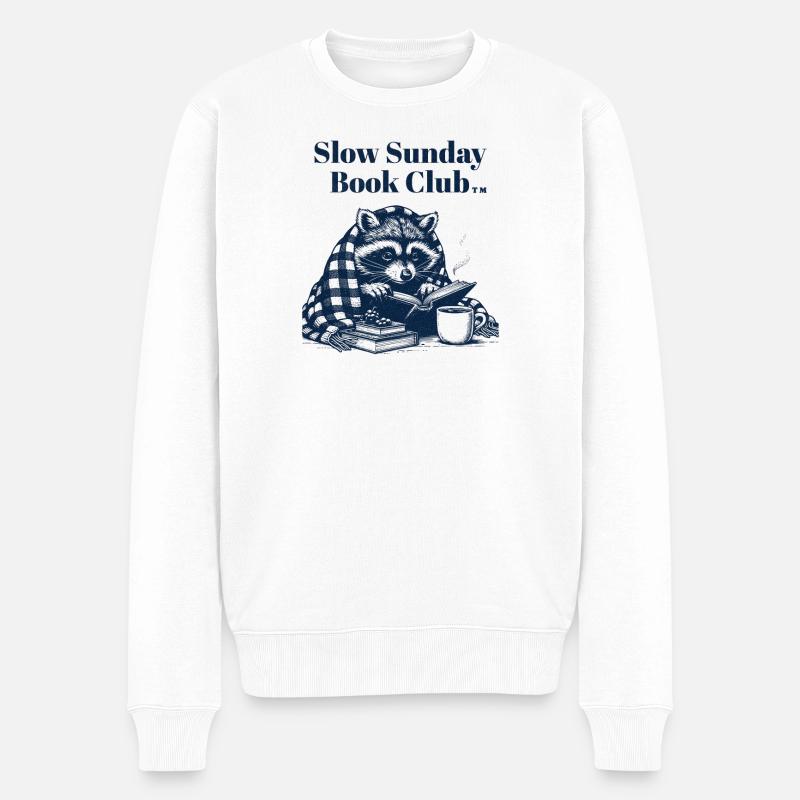 Slow Sunday Book Club - Waschbär mit Buch - Männer Premium Bio Pullover - Weiß