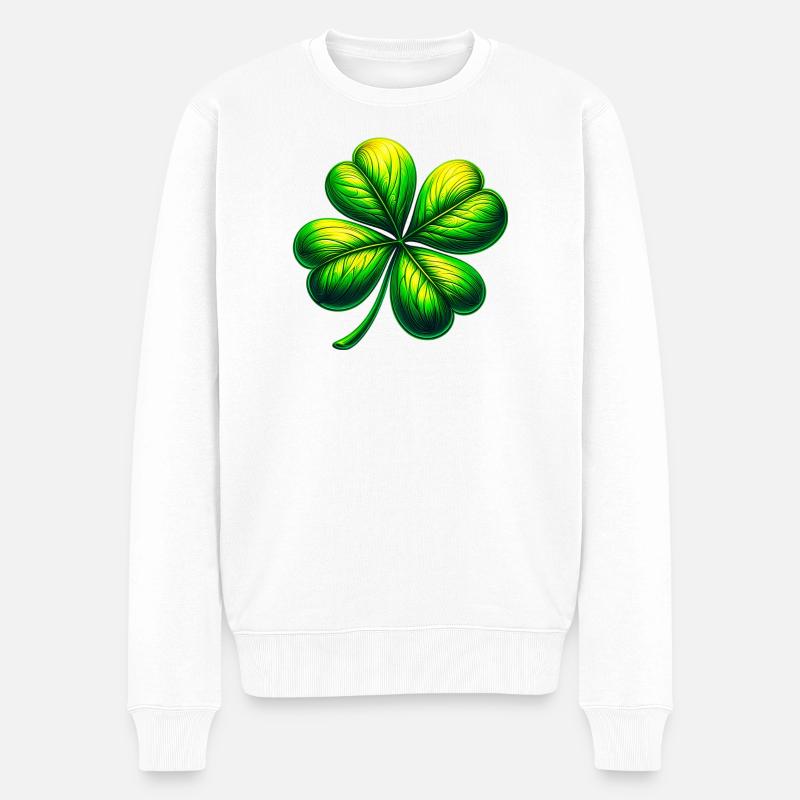Vierblättriges Kleeblatt - Männer Premium Bio Pullover - Weiß