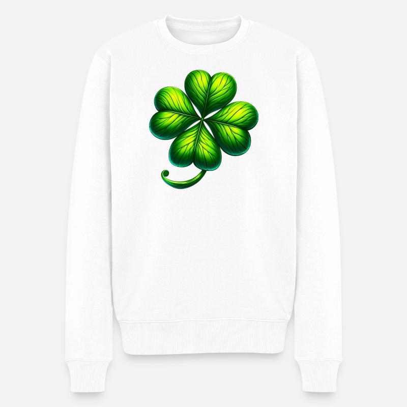 Vierblättriges Kleeblatt - Männer Premium Bio Pullover - Weiß