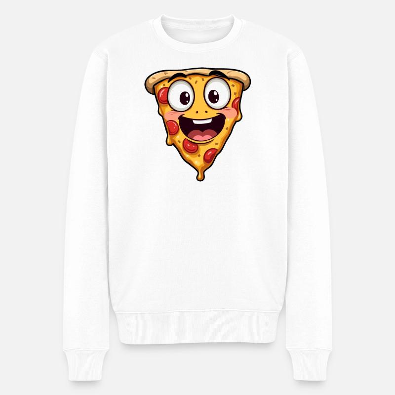 Visage de pizza heureux Art drôle - Pull Premium bio Homme - blanc