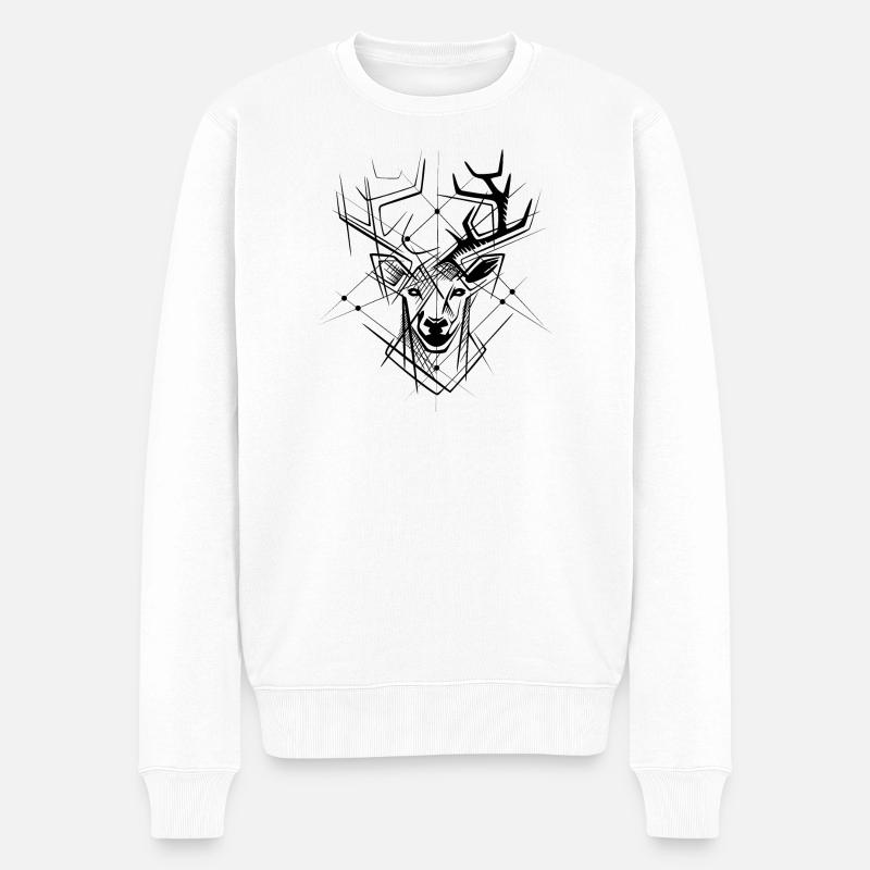 Geometrischer Rentierkopf – Gezeichnetes Wildtier - Männer Premium Bio Pullover - Weiß