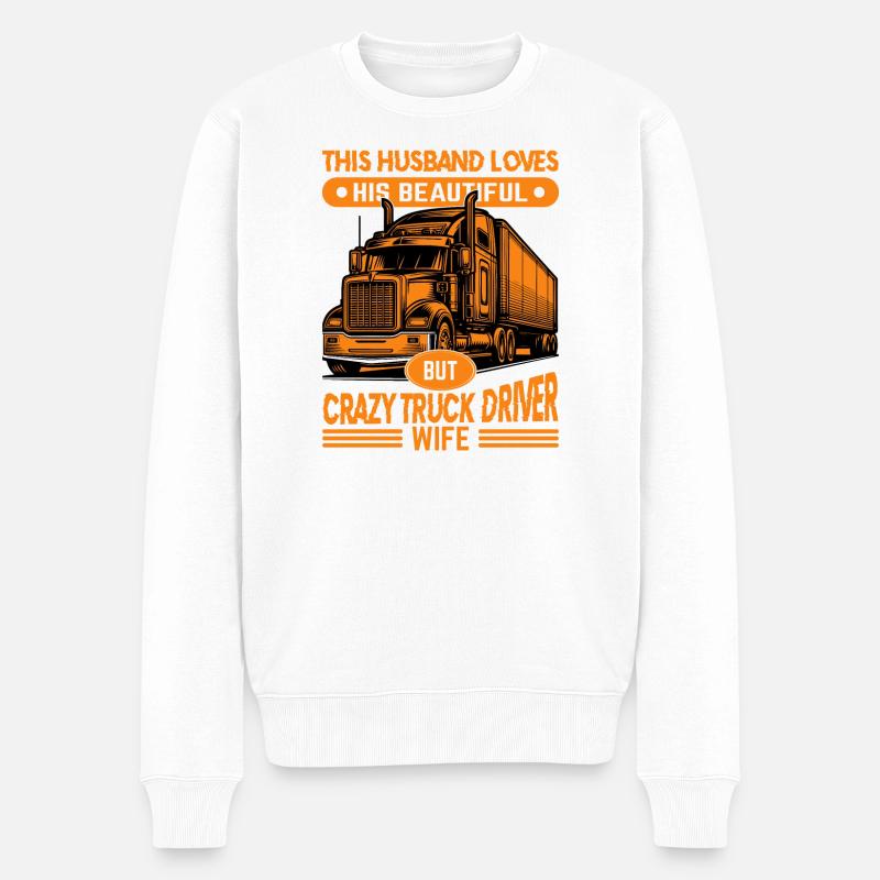 Verrückter Trucker und leidenschaftliche Ehefrau - Männer Premium Bio Pullover - Weiß