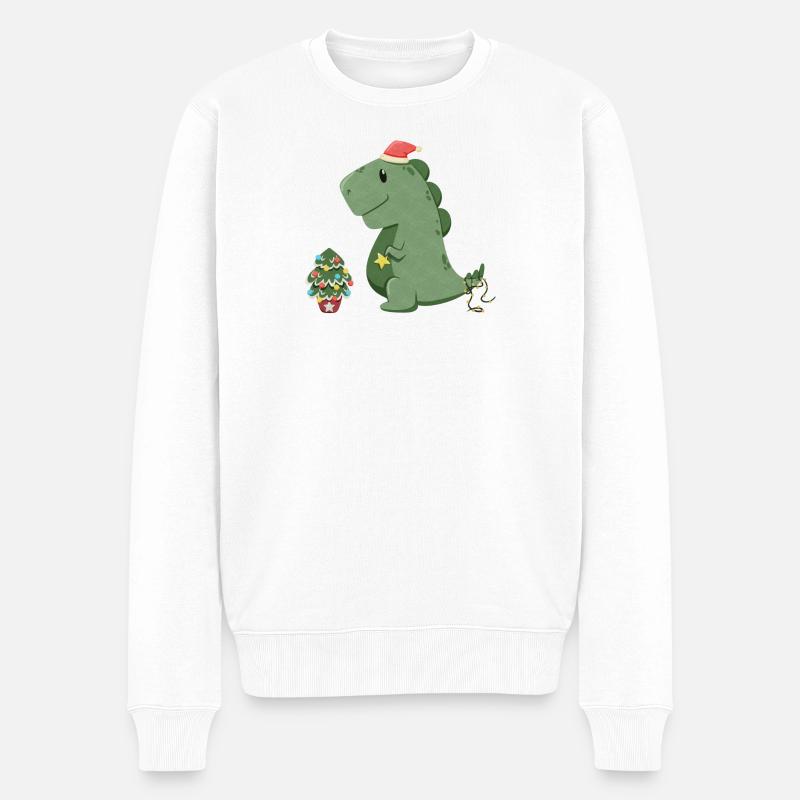 Süßer Dino schmückt seinen Weihnachtsbaum - Männer Premium Bio Pullover - Weiß