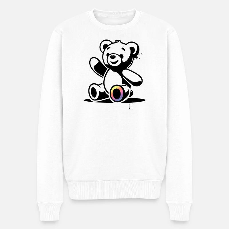 Stencil Teddy mit Regenbogenakzent - Männer Premium Bio Pullover - Weiß