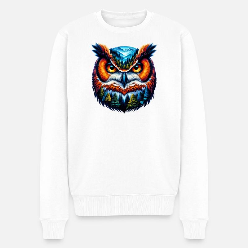 Eule - Männer Premium Bio Pullover - Weiß