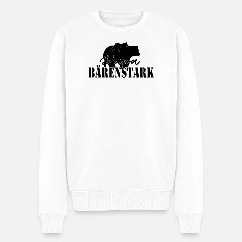 Papa Bärenstark – Starker Vater Design - Männer Premium Bio Pullover - Weiß