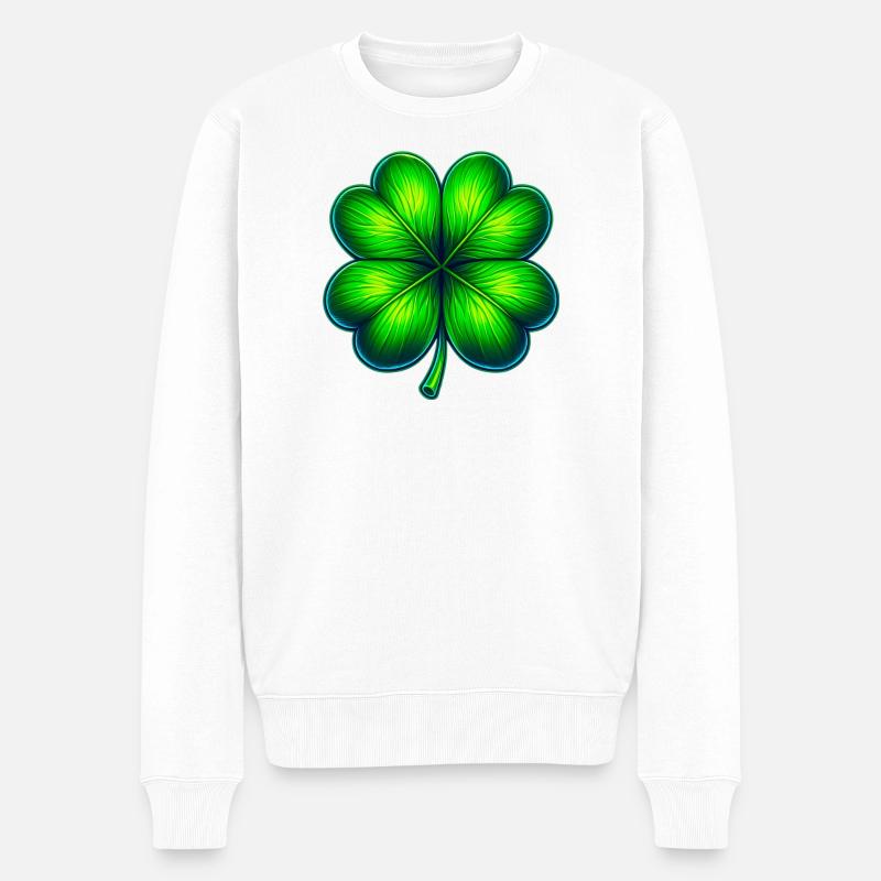 Vierblättriges Kleeblatt - Männer Premium Bio Pullover - Weiß