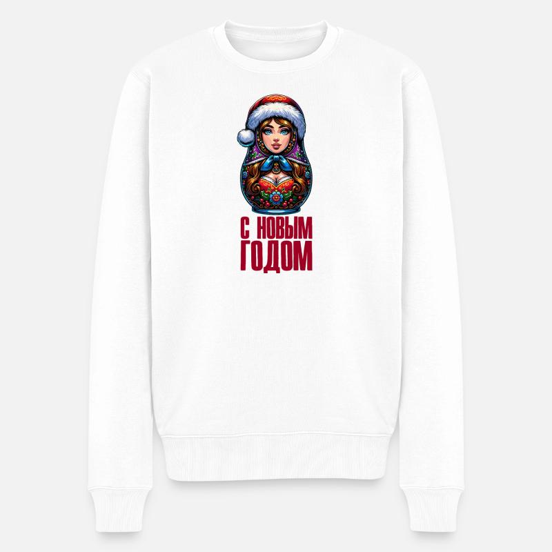 Matriochka russe Noël Russie - Pull Premium bio Homme - blanc