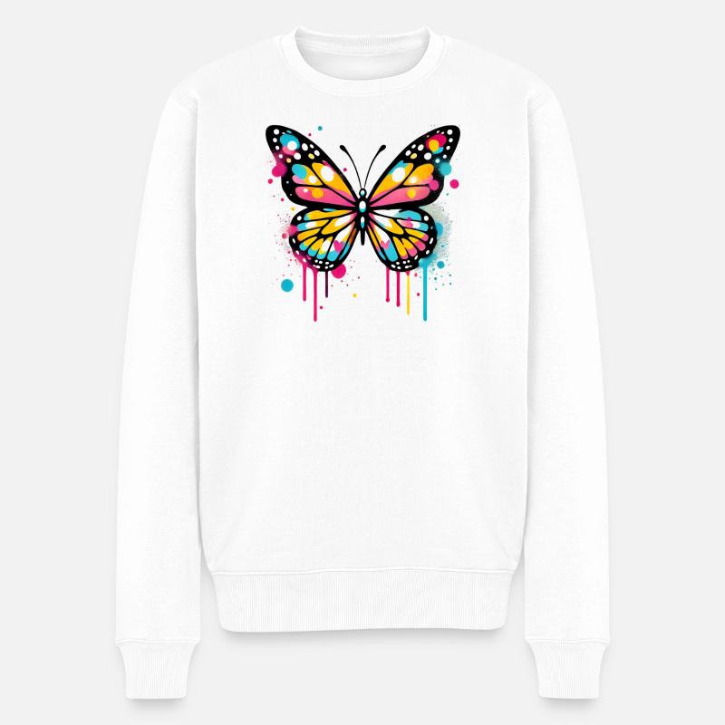 Schmetterling - Männer Premium Bio Pullover - Weiß