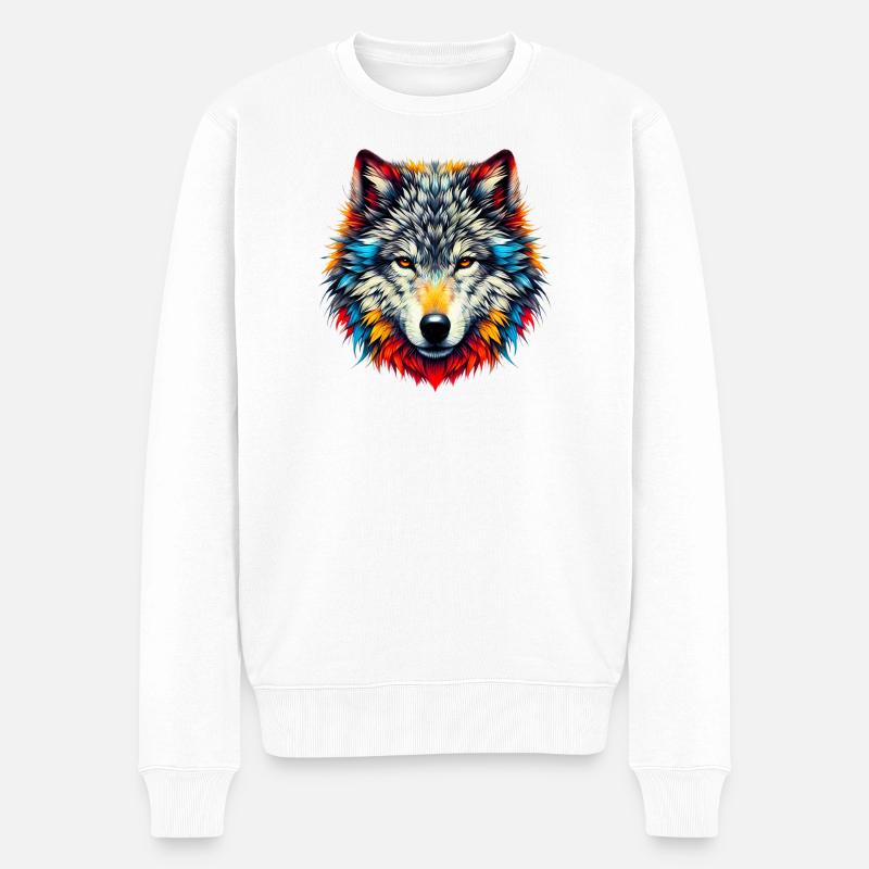 Wolf - Männer Premium Bio Pullover - Weiß