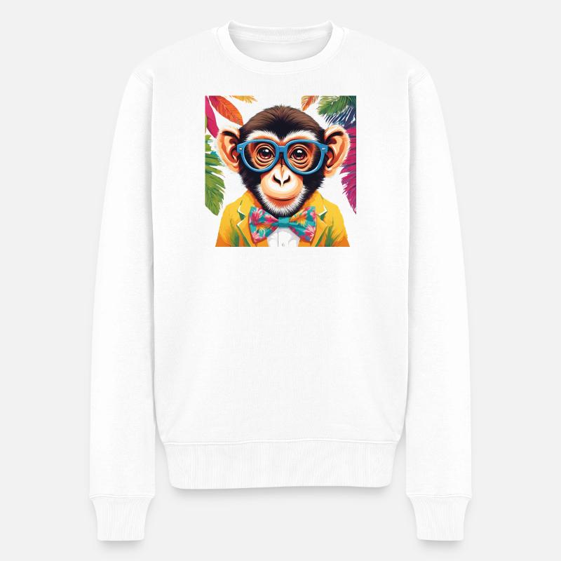 Singe vibrant en tenue élégante - Pull Premium bio Homme - blanc