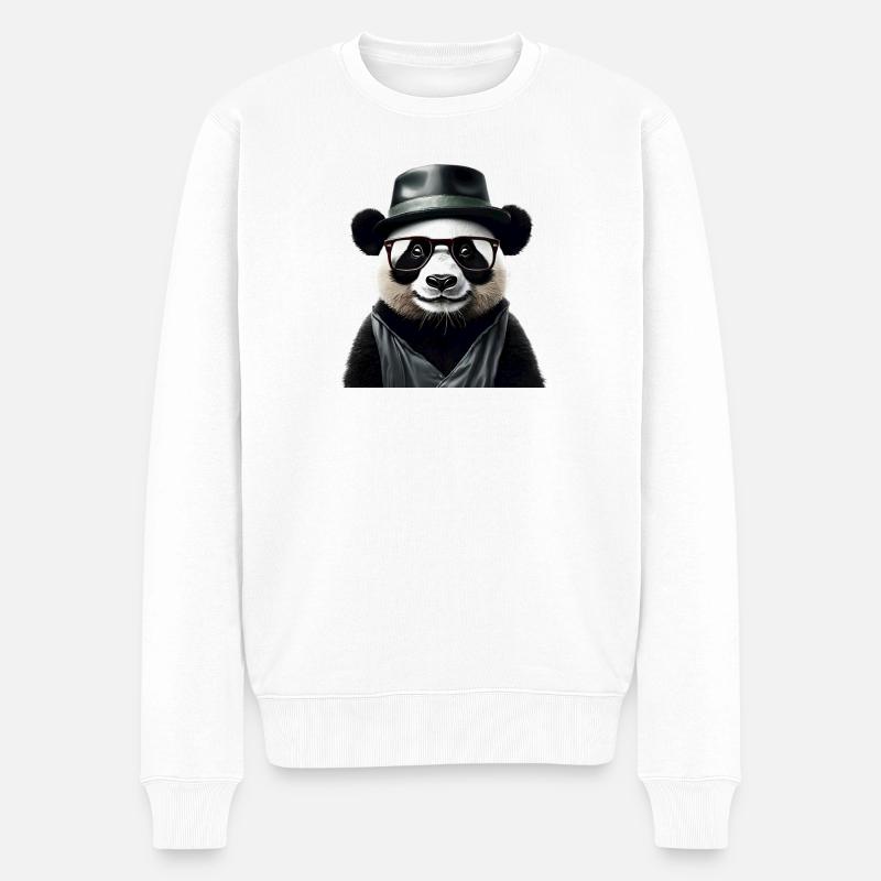 Stylischer Panda mit Zubehör - Männer Premium Bio Pullover - Weiß