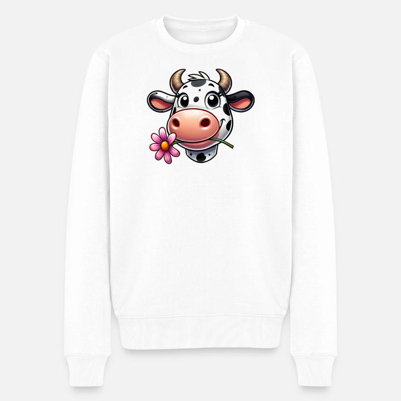 Kuh - Männer Premium Bio Pullover - Weiß
