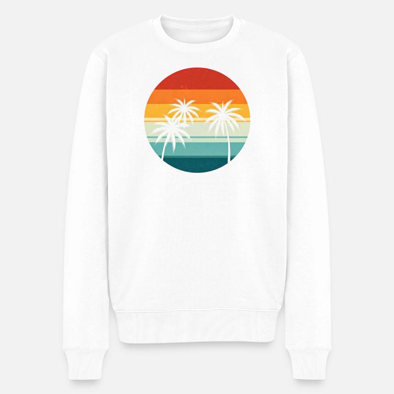 Palmier rétro coucher de soleil - Pull Premium bio Homme - blanc