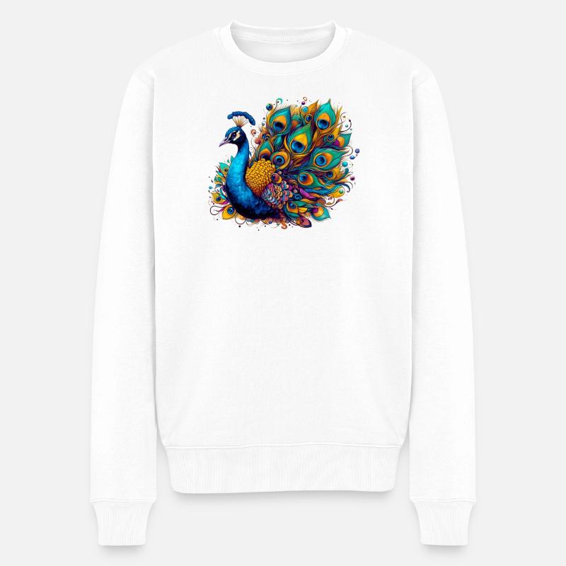 Pfau - Männer Premium Bio Pullover - Weiß