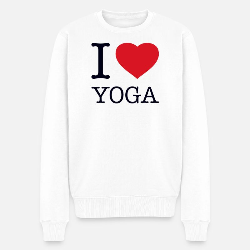 I LOVE YOGA - Männer Premium Bio Pullover - Weiß