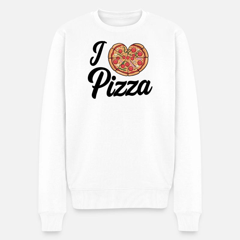 Ich liebe Pizza Herz - Männer Premium Bio Pullover - Weiß