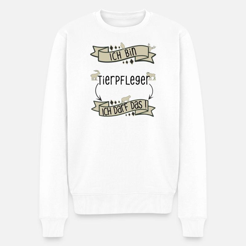 Lustiger Tierpfleger Spruch - ich darf das! - Männer Premium Bio Pullover - Weiß