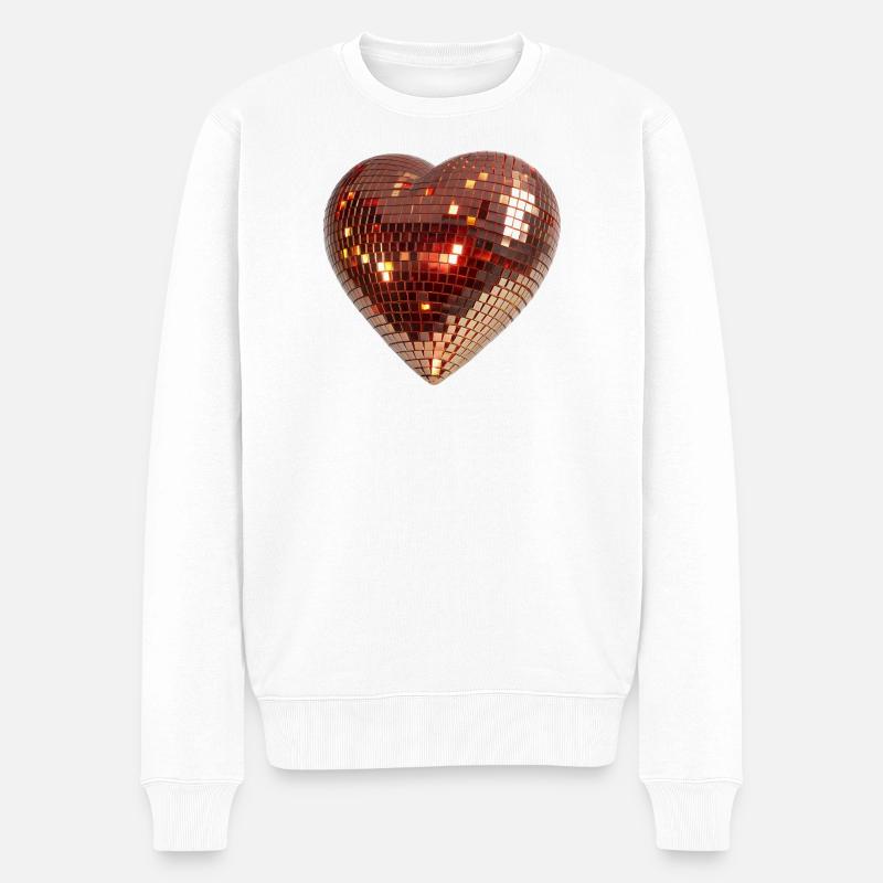 Coeur de discothèque, boule disco en forme de coeur - Pull Premium bio Homme - blanc