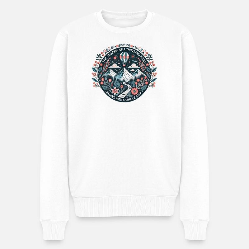 The journey of a thousand miles begins with 1 step - Männer Premium Bio Pullover - Weiß