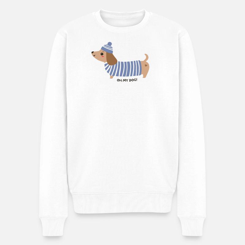 Oh mon chien ! - Rayures bleues - Pull Premium bio Homme - blanc