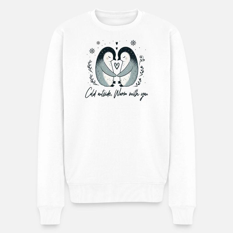 Deux pingouins en hiver s’étreignent - Pull Premium bio Homme - blanc
