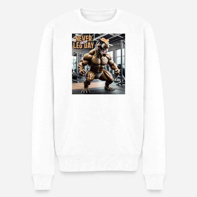 Dino - Never skip Leg Day - Männer Premium Bio Pullover - Weiß