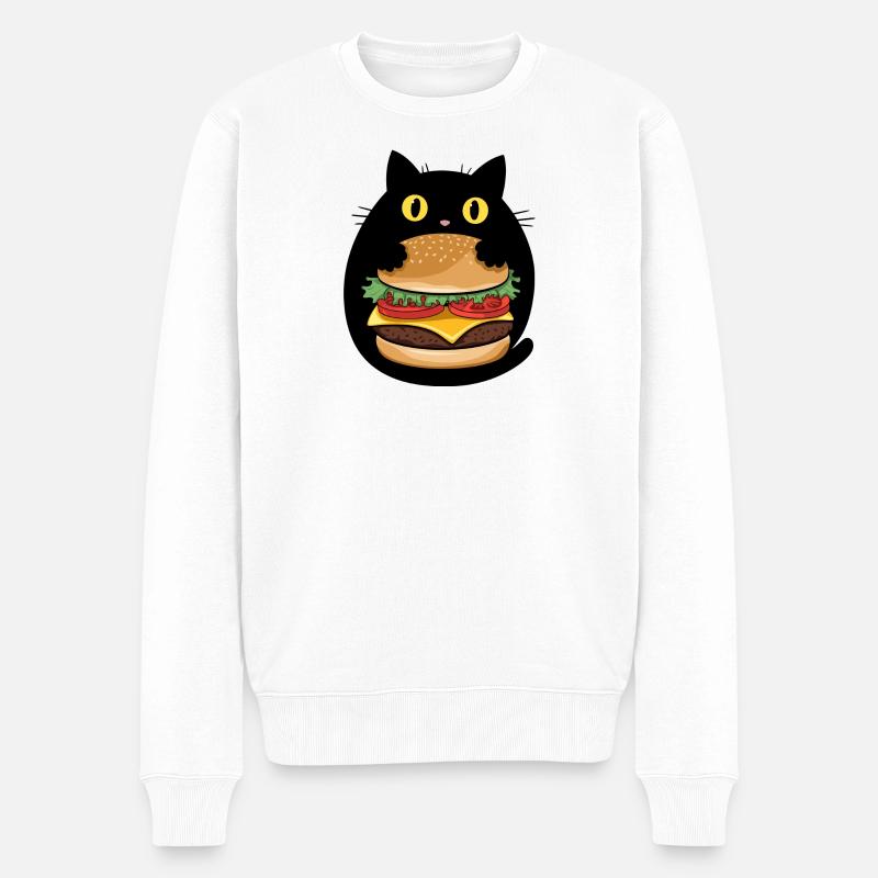 Burger Katze Pop Art - Männer Premium Bio Pullover - Weiß