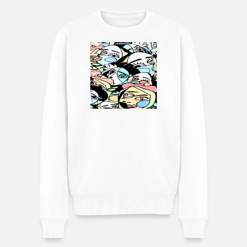 Verrückte Gesichter - Männer Premium Bio Pullover - Weiß