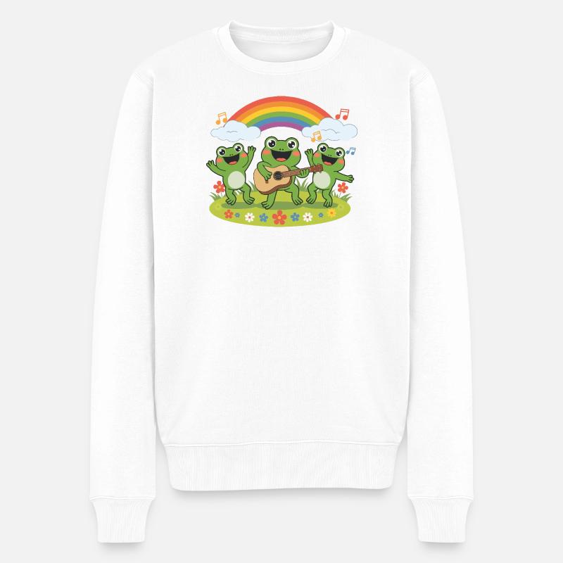 Froschband unter dem Regenbogen - Männer Premium Bio Pullover - Weiß