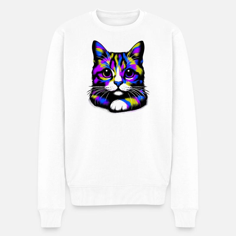 Katze - Männer Premium Bio Pullover - Weiß