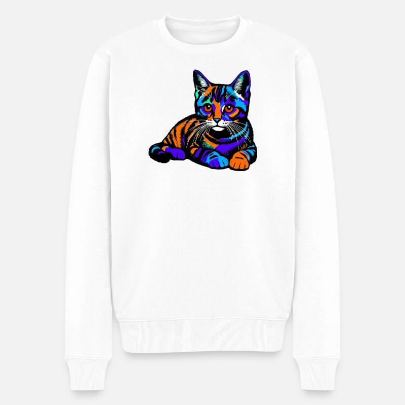 Katze - Männer Premium Bio Pullover - Weiß