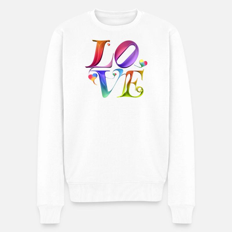 Bunte Herzensliebe Schriftkunst - Männer Premium Bio Pullover - Weiß