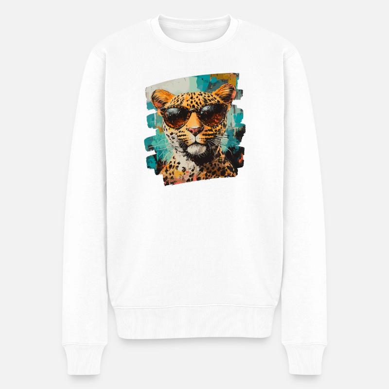 Leopard Retro - Männer Premium Bio Pullover - Weiß