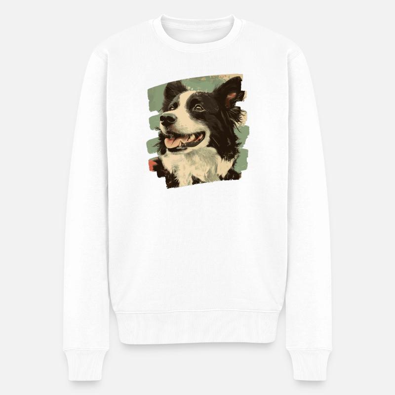 Border Collie - Pull Premium bio Homme - blanc