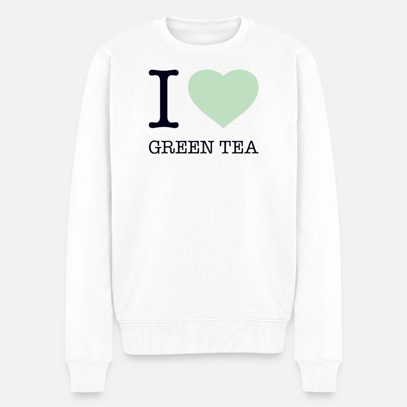 I LOVE GREEN TEA - Männer Premium Bio Pullover - Weiß