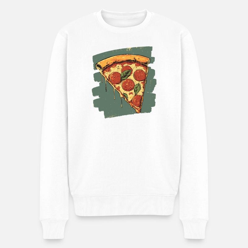 Pizza Retro - Männer Premium Bio Pullover - Weiß