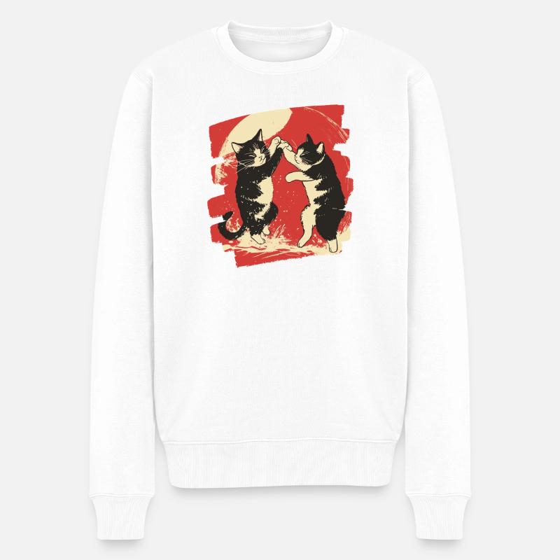 Japanischer Katzen Kampf - Männer Premium Bio Pullover - Weiß