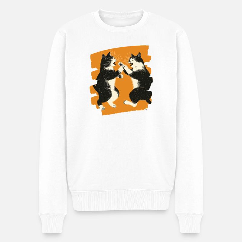 Japanischer Katzen Kampf - Männer Premium Bio Pullover - Weiß