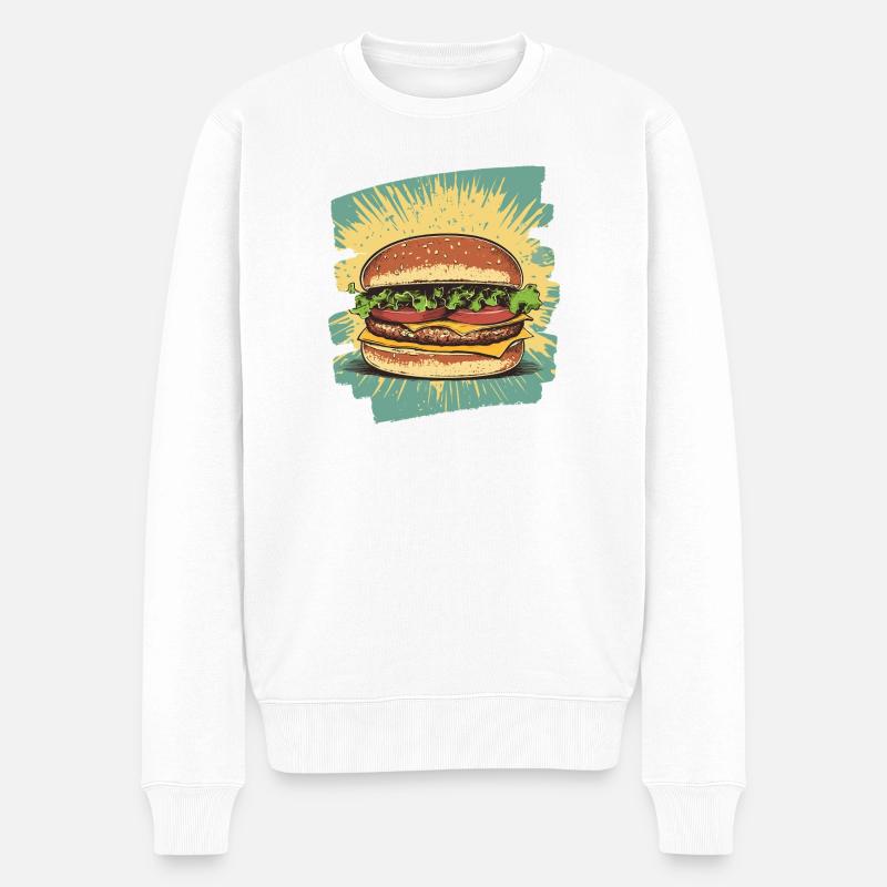 Burger Retro - Männer Premium Bio Pullover - Weiß
