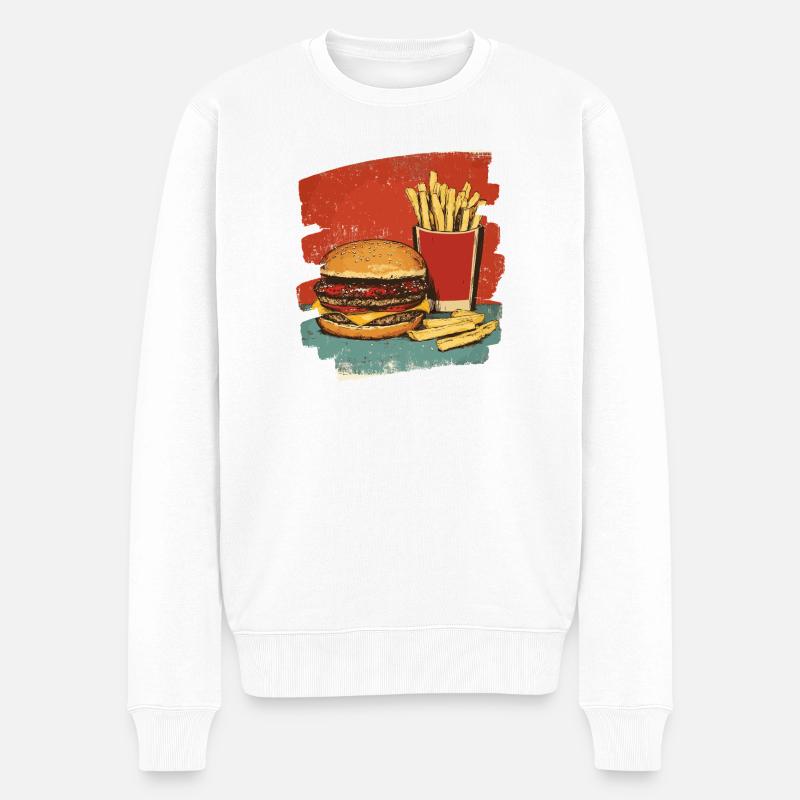 Burger und Fritten Retro - Männer Premium Bio Pullover - Weiß
