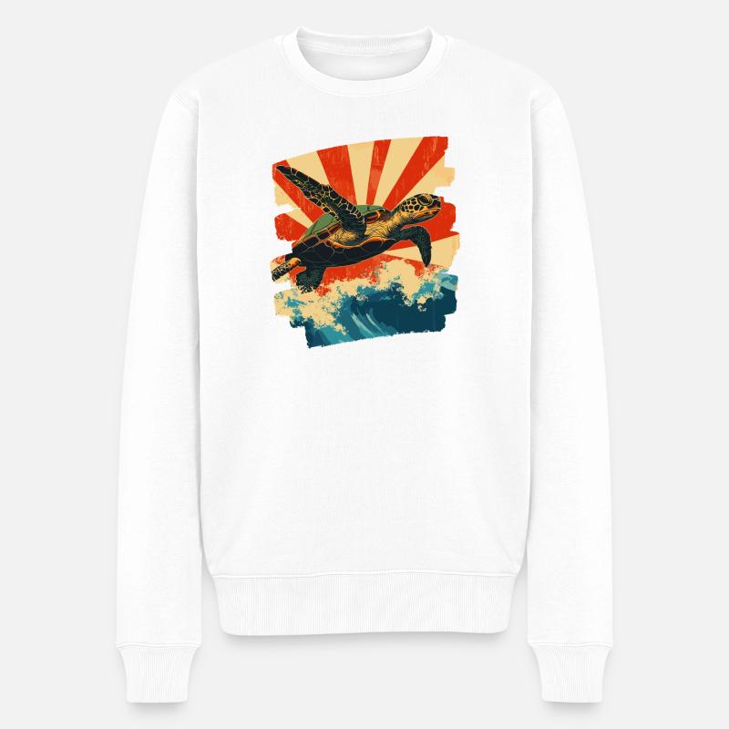 Tortue de mer rétro - Pull Premium bio Homme - blanc