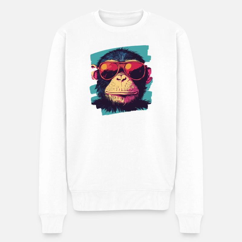 Affe Retro - Männer Premium Bio Pullover - Weiß