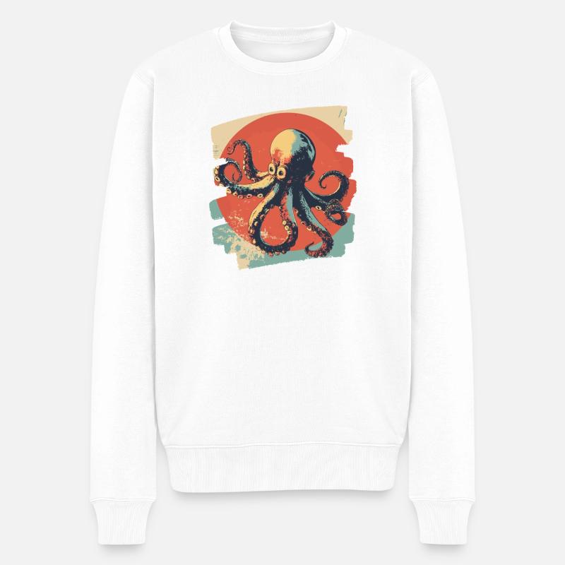 Kraken Oktopus Retro - Männer Premium Bio Pullover - Weiß