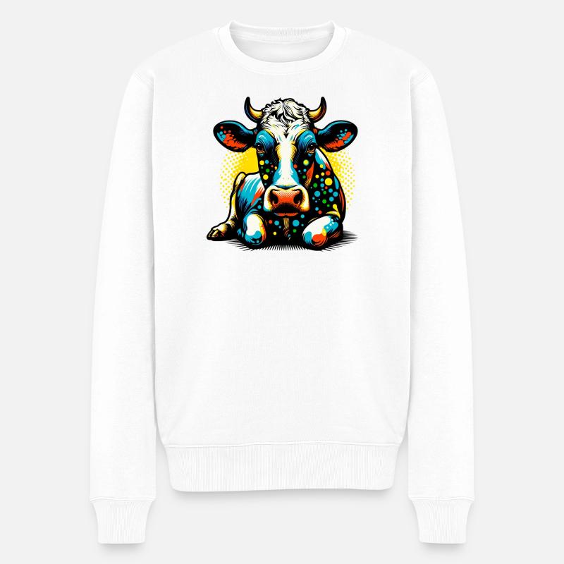 Kuh - Männer Premium Bio Pullover - Weiß