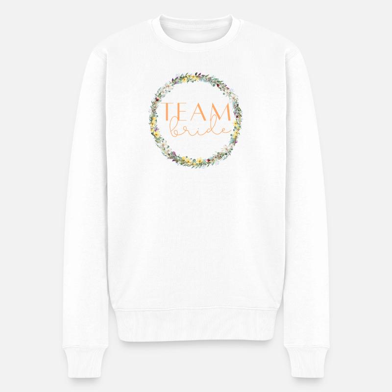 Team Bride ! Blumenkranz Personalisierbar - Männer Premium Bio Pullover - Weiß