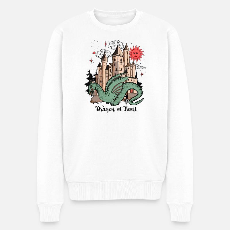 Drache mit Schloss - Männer Premium Bio Pullover - Weiß