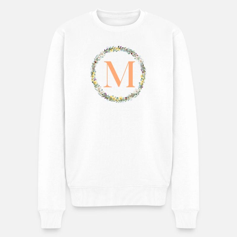 M Monogramm, Blumen-Kranz, personalisierbar - Männer Premium Bio Pullover - Weiß